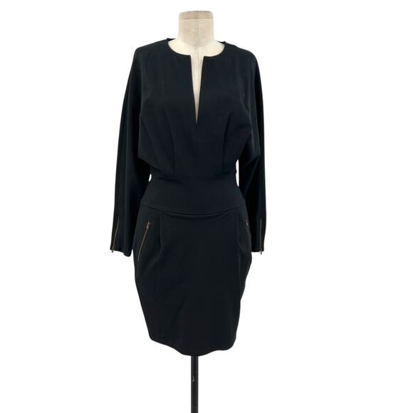 Stella McCartney Dress Plunging‎ V Neck Zipper Pockets Black Size 38 US 2 4 - Picture 1 of 13